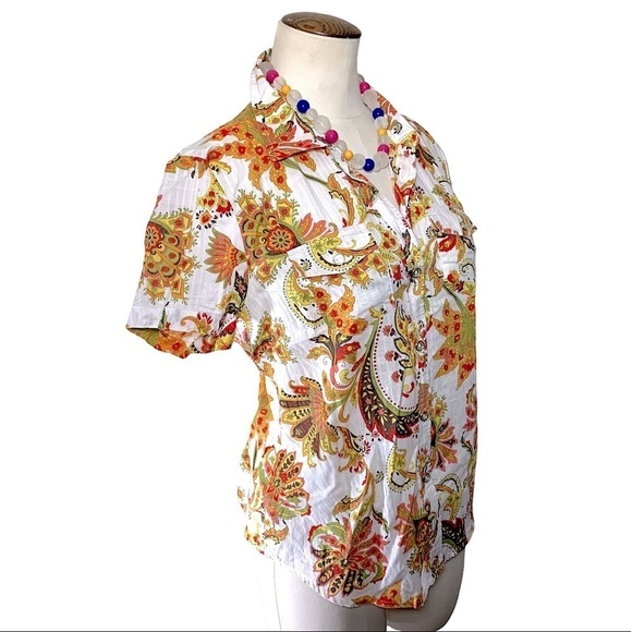 KAREN Scott Colorful 100% Cotton Floral Paisley Shirt Earth Tones Sz M - Picture 2 of 9